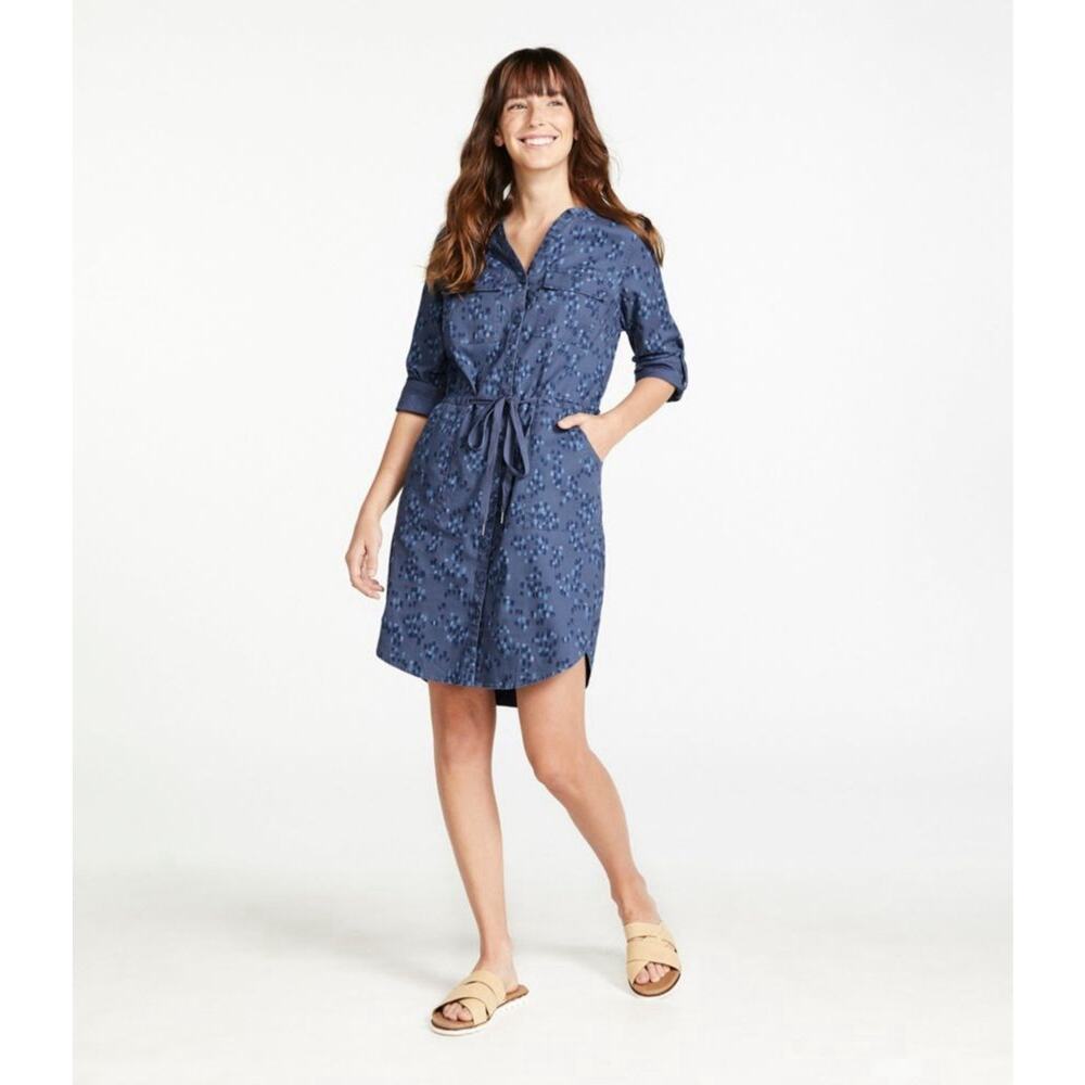 L.L. Bean Women’s Cotton Comfort Tencel Dress in Vintage Indigo Brush Print M